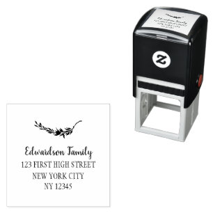 Modern botanical branch leaves return address self-inking stamp