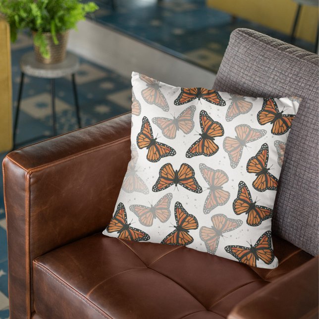 Modern Botanical Butterflies Pattern Throw Pillow (Monarch butterflies pattern throw pillow. )