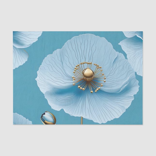 Modern Botanical Chic Blue Poppy Tissue Paper (Front)