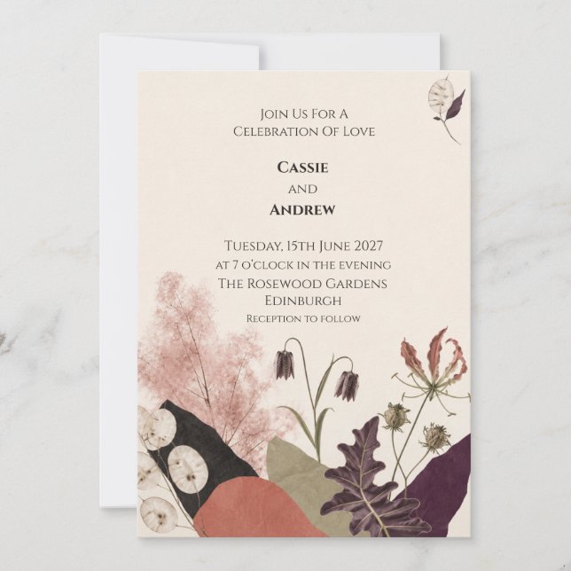 Modern Botanical Collage Wedding Invitation (Front)