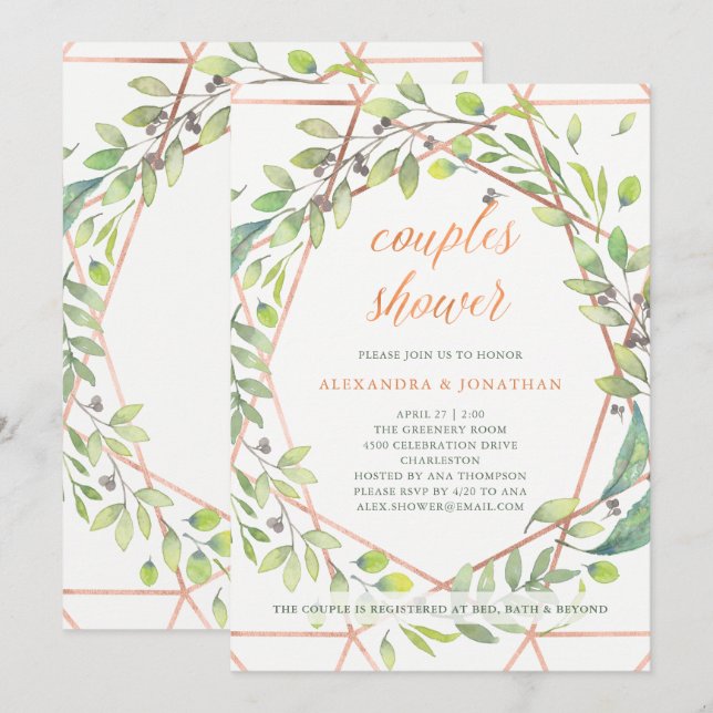Modern Botanical | Copper Look Couples Shower Invitation (Front/Back)