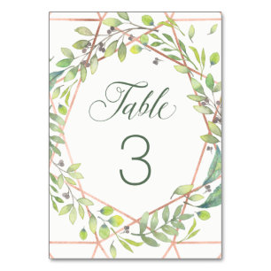 Modern Botanical Copper Look Wedding Table Number