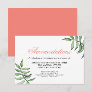 Modern Botanical Coral Green Wedding Accomodations Enclosure Card