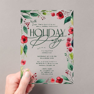 Modern Botanical Custom Christmas Holiday Party Acrylic Invitations