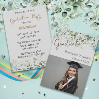 Modern Botanical Custom Details Graduation Party Invitation