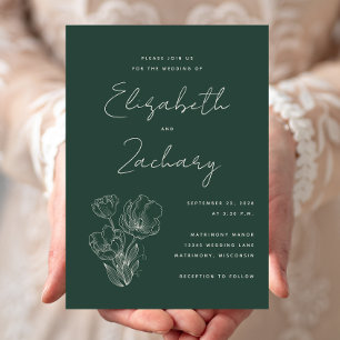 Modern Botanical Dark Green Wedding Invitation