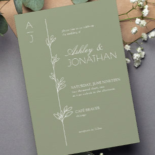 Modern Botanical Divider Sage Green Wedding Invitation