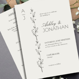 Modern Botanical Divider Wedding Bone All-in-One Invitation