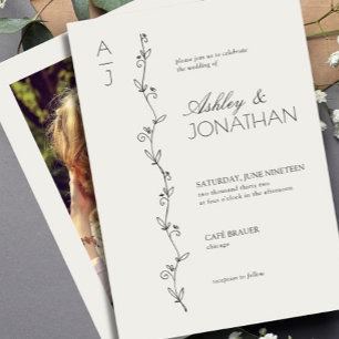 Modern Botanical Divider Wedding Bone Photo Invitation