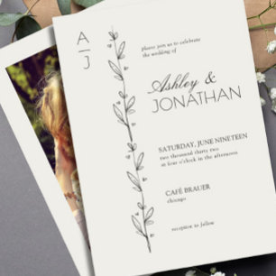 Modern Botanical Divider Wedding Bone Photo Invitation