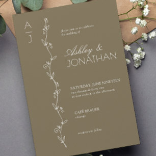 Modern Botanical Divider Wedding Brown Invitation