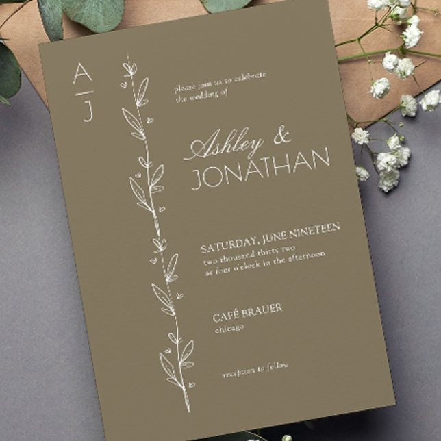 Modern Botanical Divider Wedding Brown Invitation (Creator Uploaded)