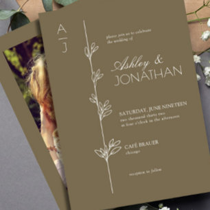 Modern Botanical Divider Wedding Brown Photo Invitation