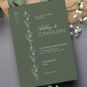 Modern Botanical Divider Wedding Green Invitation