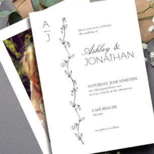 Modern Botanical Divider Wedding Photo Invitation