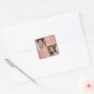 Modern Botanical Dusty Rose Boho Photo Script  Square Sticker