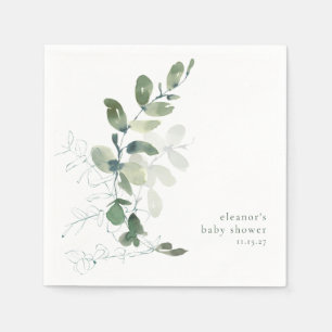 Modern Botanical Eucalyptus Custom Baby Shower Napkin