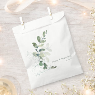 Modern Botanical Eucalyptus Custom Wedding Name  Favour Bag
