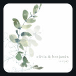 Modern Botanical Eucalyptus Custom Wedding Name  Square Sticker<br><div class="desc">Modern Botanical Eucalyptus Custom Wedding Name Square Sticker</div>