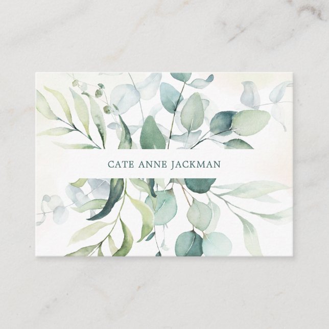 Modern Botanical Eucalyptus Greenery Elegant Business Card (Front)