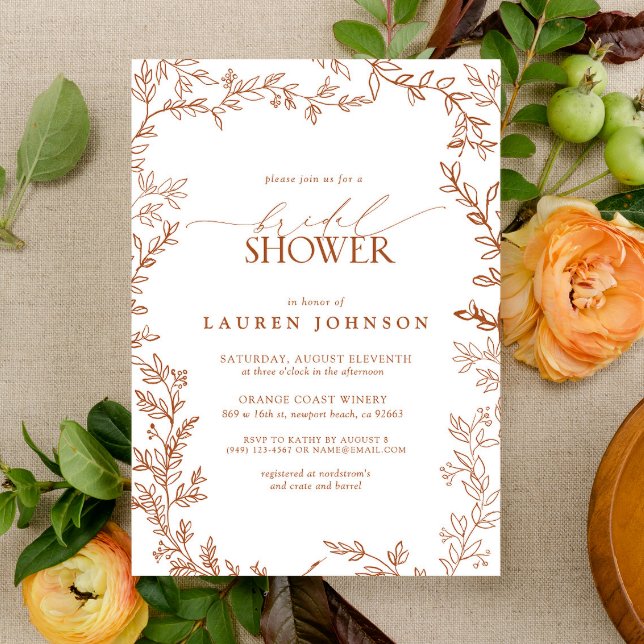 Modern Botanical Fall Terracotta Bridal Shower Invitation (Bridal Shower Invitation)