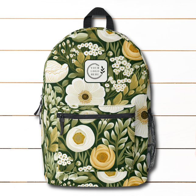 Modern Botanical Floral Add Logo Corporate Printed Backpack (Creator Uploaded)