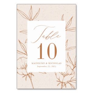Modern Botanical Floral Cream & Terracotta Brown Table Number