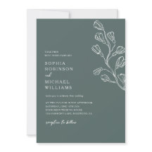 Modern Botanical Floral Dark Green & White Wedding