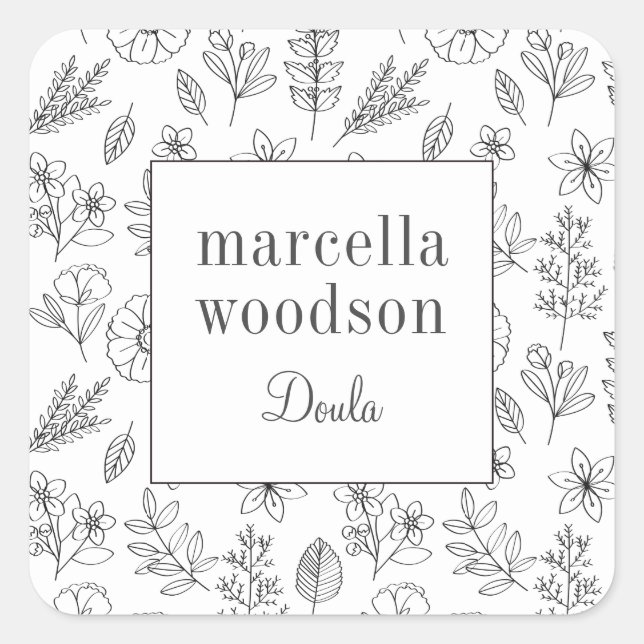 Modern Botanical Floral Doula Square Business Card Square Sticker (Front)