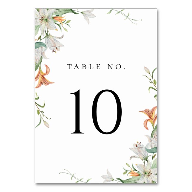Modern Botanical Floral Lily Table Number (Front)