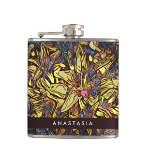 Modern Botanical Floral Personalized Hip Flask