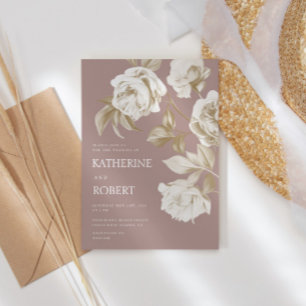 Modern Botanical Floral Roses Wedding Invitation
