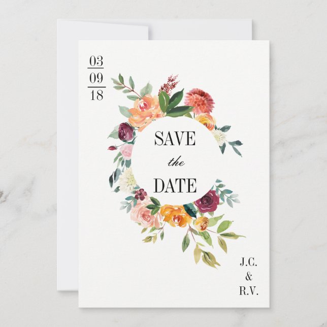 Modern Botanical Floral Save The Date Wedding (Front)