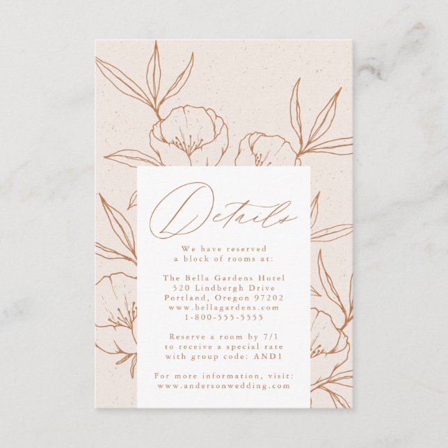 Modern Botanical Floral Terracotta Wedding Details Enclosure Card (Front)