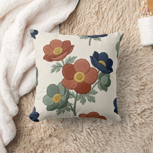 Modern Botanical Floral Throw Pillow (Blanket)