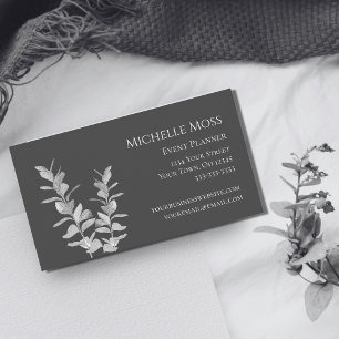 Modern Botanical Floral Trendy Gray White  Business Card