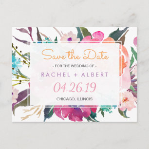 Modern Botanical Floral Wedding Save the Date Announcement Postcard