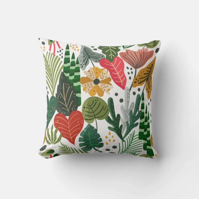 Modern Botanical Foliage Floral Pattern Throw Pillow (Front)