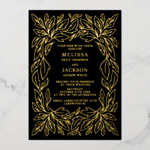 Modern Botanical Frame Elegant Wedding Black