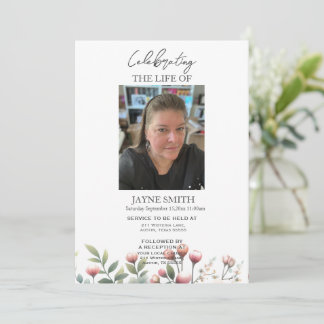 Modern botanical funeral memorial service e-vite invitation