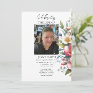 Modern botanical funeral memorial service e-vite invitation