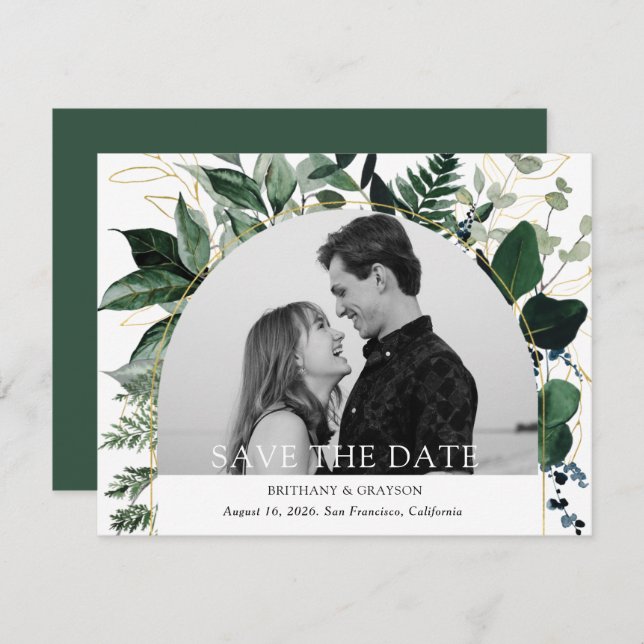 Modern Botanical Garden arched Photo save the date (Front/Back)