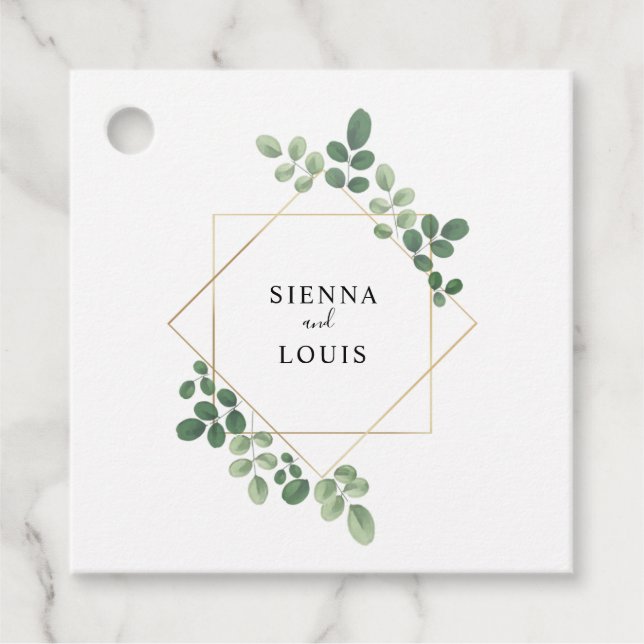 Modern Botanical Geometric Wedding Favour Tags (Front)