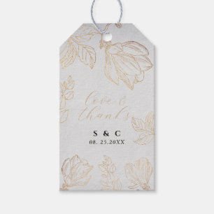 Modern Botanical Golden Floral Gray Wedding  Gift Tags