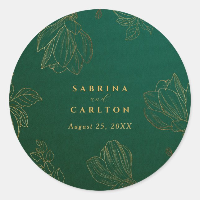 Modern Botanical Golden Nature Floral Wedding Classic Round Sticker (Front)