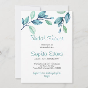 Modern Botanical Green Leaves White Bridal Shower Invitation