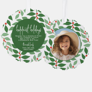 Modern botanical green - Photo - Happiest Holiday Ornament Card