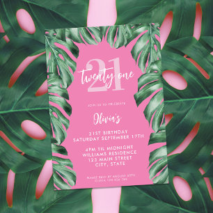 Modern Botanical Greenery Elegant 21st Birthday Invitation