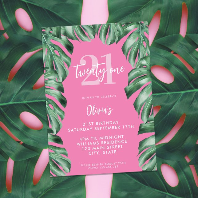 Modern Botanical Greenery Elegant 21st Birthday Invitation (Creator Uploaded)