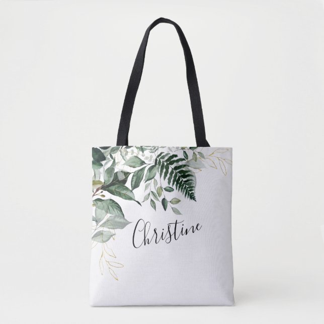 Modern botanical Greenery foliage Bridesmaid gifts Tote Bag (Front)